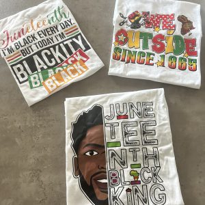 Juneteenth Heritage Trio Premium Tee Bundle custom DTF graphic tee printed by Beverly J. Hamilton in Cleveland, Ohio