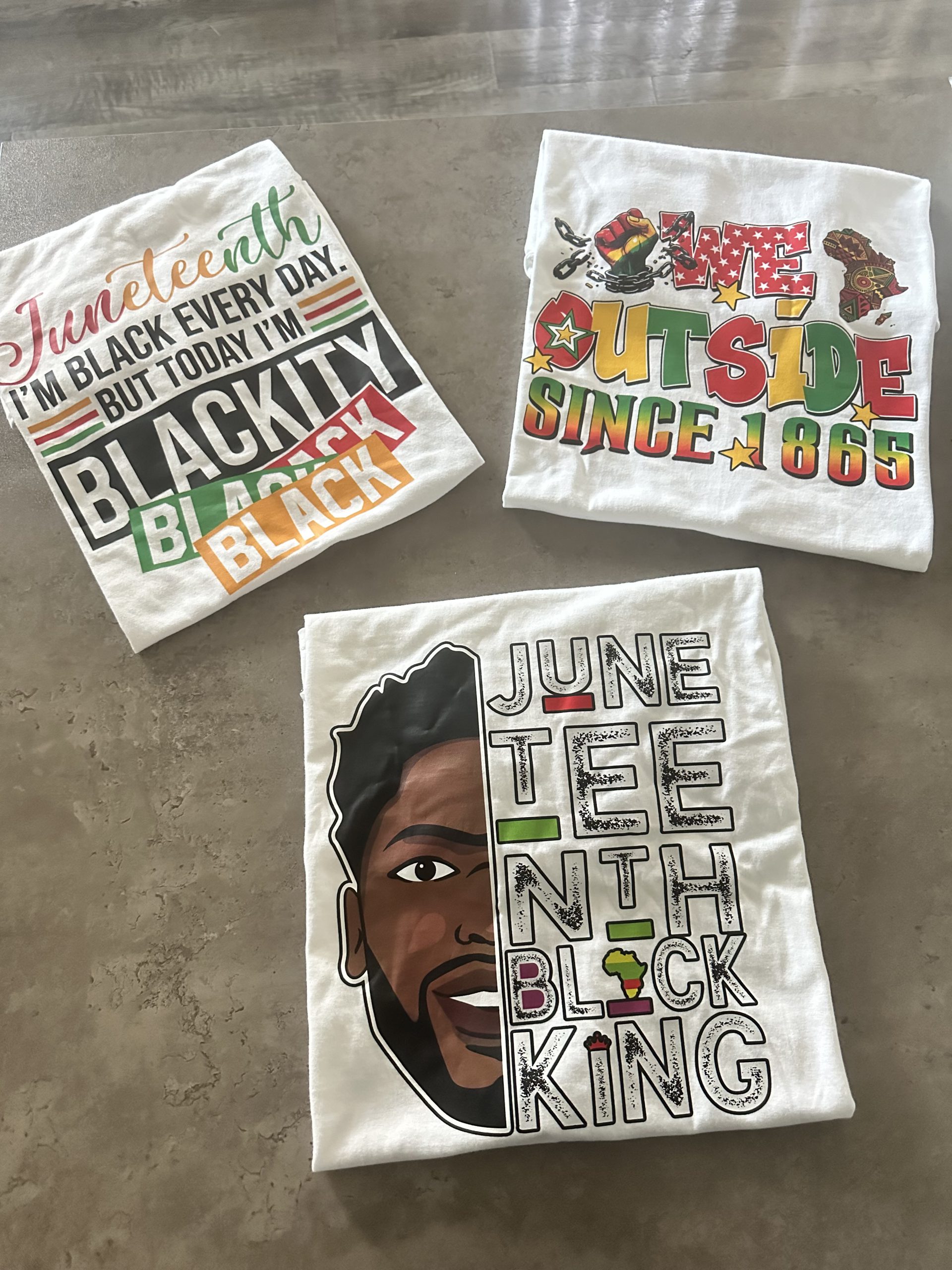 Juneteenth Heritage Trio Premium Tee Bundle custom DTF graphic tee printed by Beverly J. Hamilton in Cleveland, Ohio